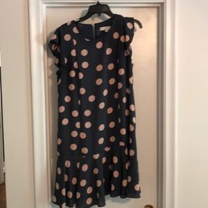 Loft Blue & Soft Pink Polka Dot Dress